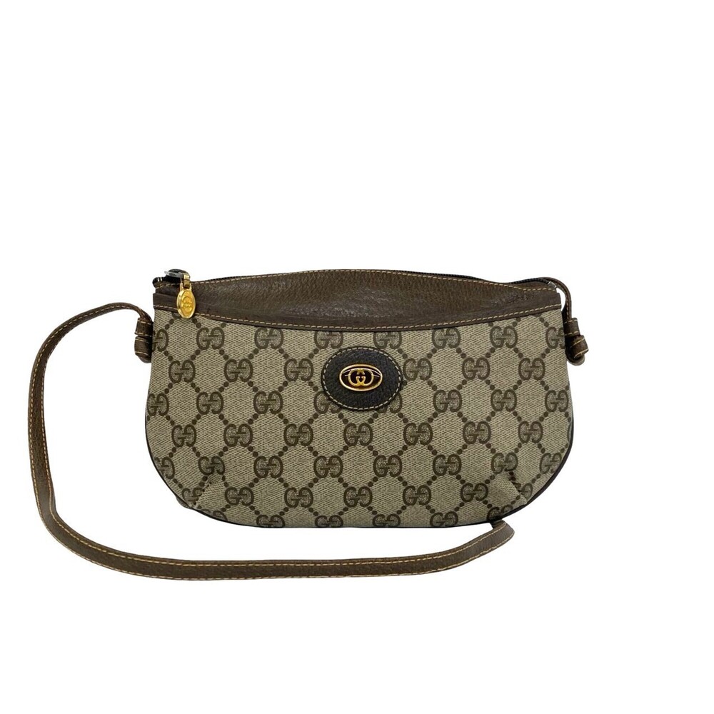 GUCCI Vintage GG Logo Leather Mini Shoulder Bag/Pouch/Sacoche (Brown, 22723)